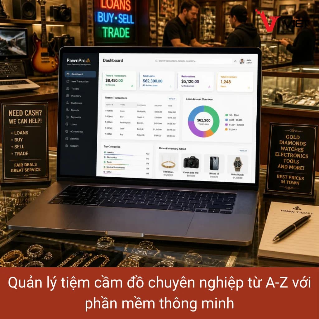 Phần mềm quản lý cầm đồ chuyên nghiệp giúp quản lý hợp đồng, lãi suất và tài sản cầm cố hiệu quả