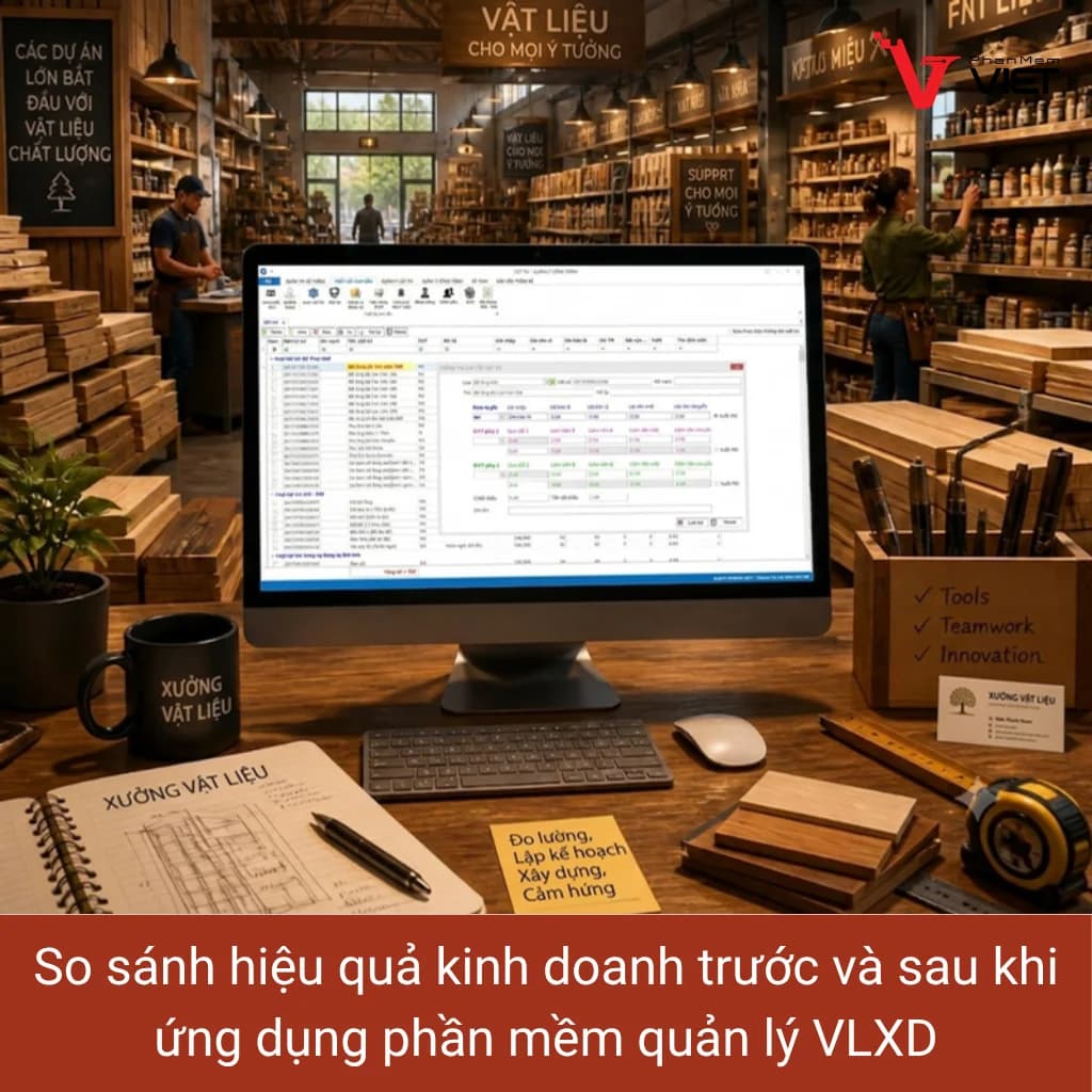 So sánh hiệu quả kinh doanh trước và sau khi ứng dụng phần mềm quản lý vật liệu xây dựng